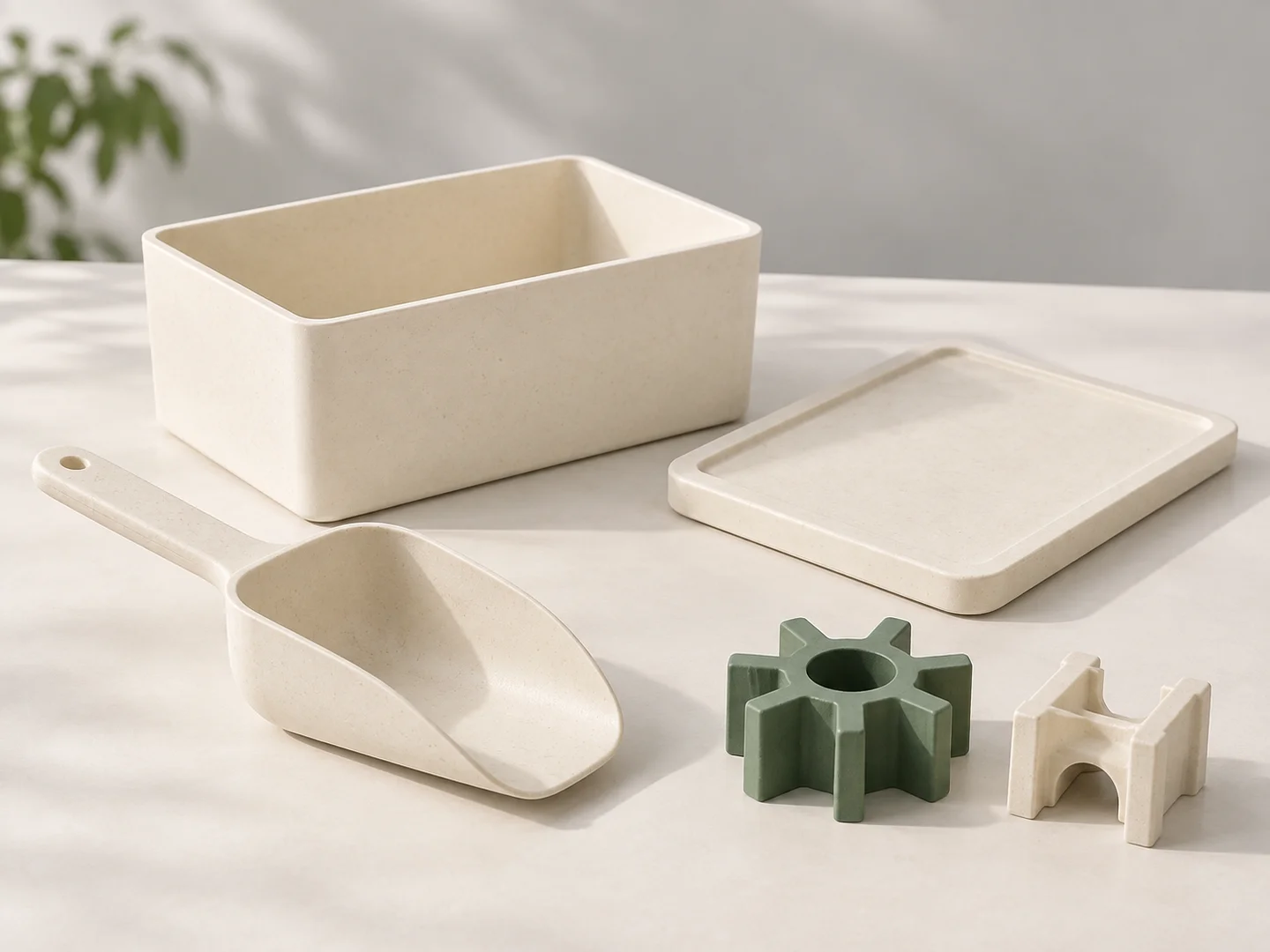 Storage box, hand scoop and molded industrial parts
