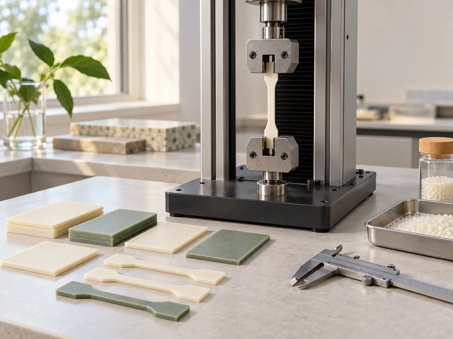 Material test plaques and sample testing equipment